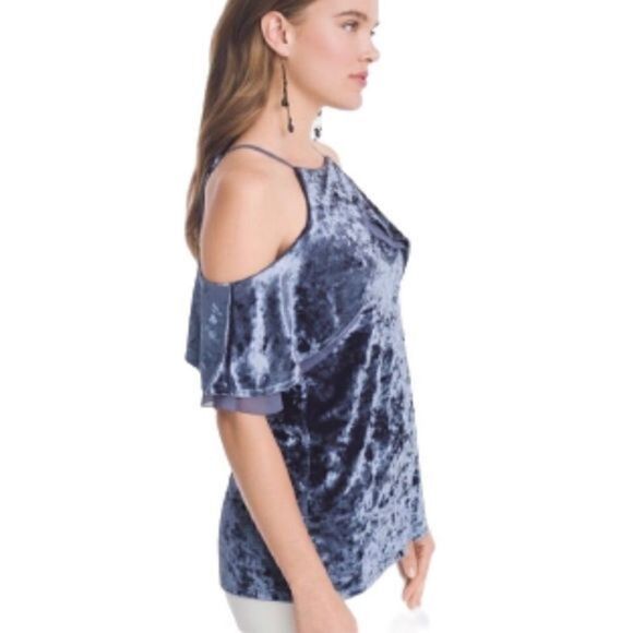 WHBM Crushed Velvet Cold Shoulder Top - Picture 3 of 6